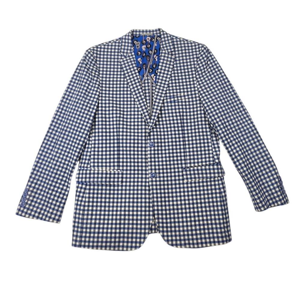 Bachrach Men's Blue & White Gingham Check Blazer Sport Coat Jacket Size 44R